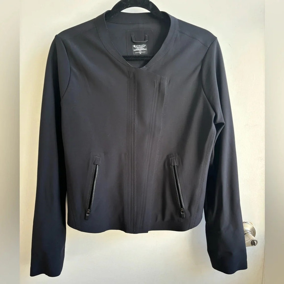 Athleta Stellar Double Zip Scuba Material Moto Jacket‎ medium minimalist classic - Picture 2 of 12